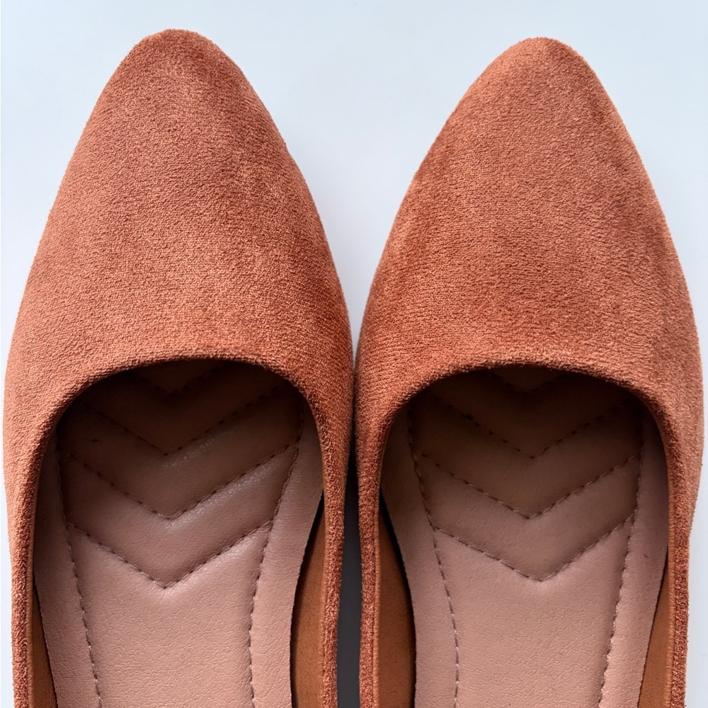 Women's Pointed Toe Faux-Suede Flats in Rust Brown - Picture 5 of 15